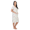 Women's Mid Calf Night Gown With Short Slit Sleeves Green Floral