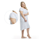 Women's Mid Calf Night Gown With Short Slit Sleeves