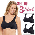 Matching Set of 3 Full-Freedom Comfort Front Closure Bra for Women, Wireless