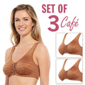 Matching Set of 3 Full-Freedom Comfort Front Closure Bra for Women, Wireless