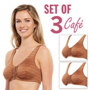 Matching Set of 3 Full-Freedom Comfort Front Closure Bra for Women, Wireless
