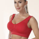Slip-On Wireless Seamless Padded Bralette Comfort Bra - Red