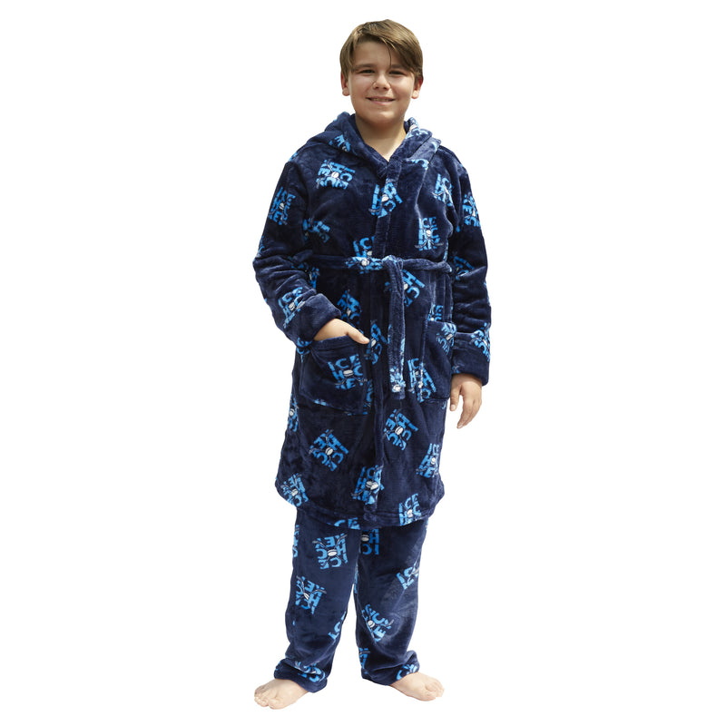 Robe de chambre à capuche et pantalon de pyjama pour enfants avec imprimé d'hockey