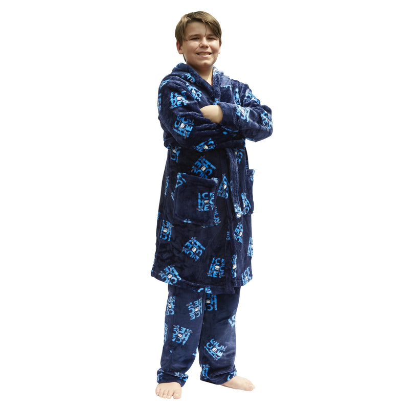 Kids Hooded Hockey Print Robe and Pajama Pant