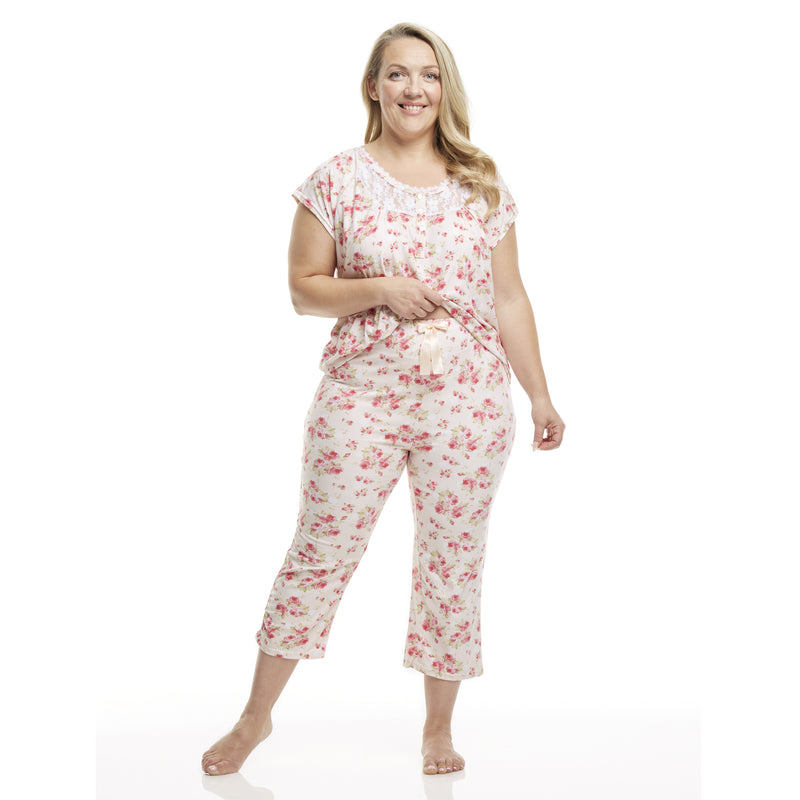 Women's Pajama Two-Piece Set Short Sleeve Top and Capri Pant