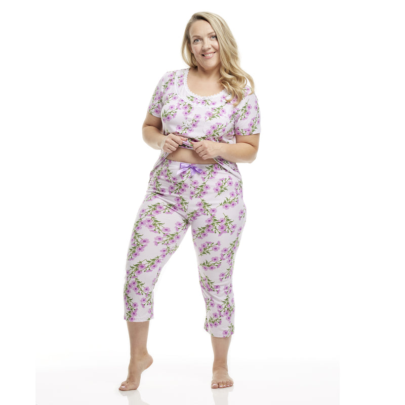 Women's Pajama Two-Piece Set Short Sleeve Top and Capri Pant