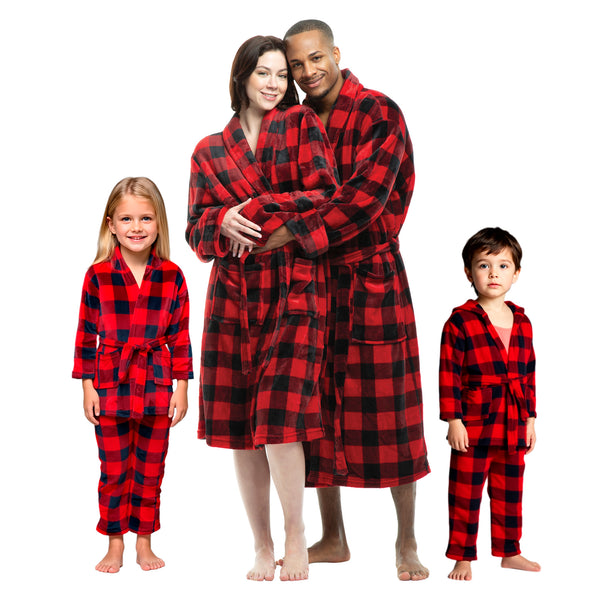 Buffalo Plaid Hooded Robe & PJ Pants – Cozy Family Christmas Set