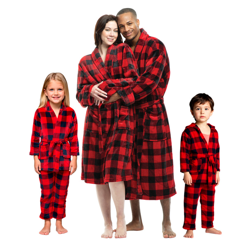 Kids Buffalo Plaid Hooded Robe & PJ Pants – Family Matching Christmas Set