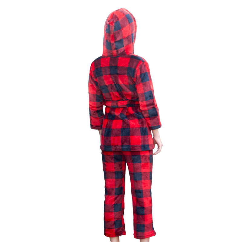 Kids Buffalo Plaid Hooded Robe & PJ Pants – Family Matching Christmas Set