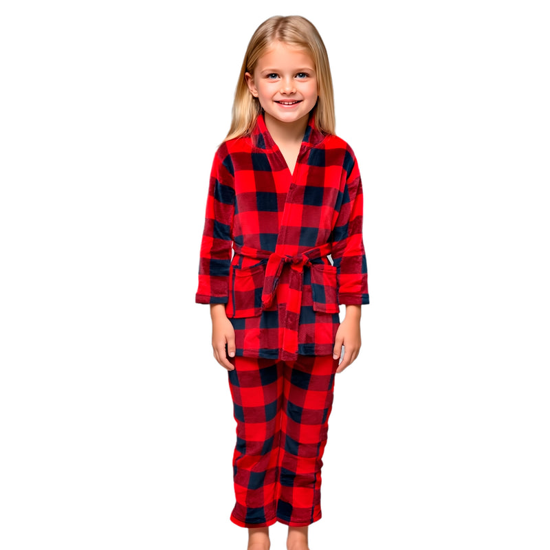 Kids Buffalo Plaid Hooded Robe & PJ Pants – Family Matching Christmas Set