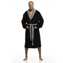 Men Bath Robe Soft Fleece Shawl Collar 2 tone Black Grey