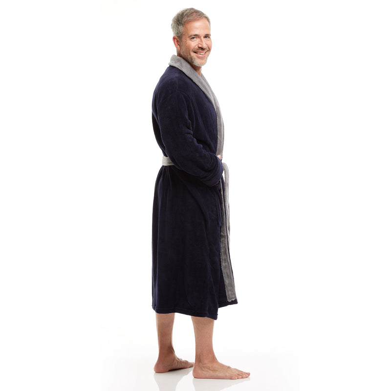 Men Bath Robe Soft Fleece Shawl Collar