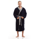 Men Bath Robe Soft Fleece Shawl Collar 2 tone Blue Grey
