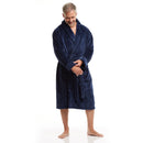 Men Bath Robe Soft Fleece Shawl Collar Blue Ribbed Motif