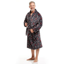 Men Bath Robe Soft Fleece Shawl Collar Hockey Motif