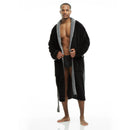 Men Bath Robe Soft Fleece Shawl Collar 2 tone Black Grey