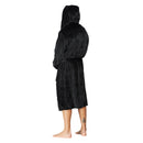 Men Hooded Bathrobe Black Ribbed