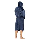 Men Hooded Bathrobe Blue Ribbed