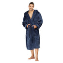 Men Hooded Bathrobe Blue Ribbed