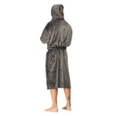 Men Hooded Bathrobe Grey Ribbed