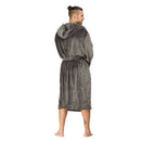 Men Hooded Bathrobe Grey Ribbed