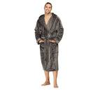 Men Hooded Bathrobe Grey Ribbed