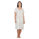 Women's Mid Calf Night Gown With Short Slit Sleeves Green Floral