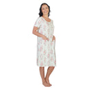 Women's Mid Calf Night Gown With Short Slit Sleeves Green Floral