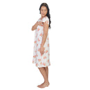 Women's Mid Calf Night Gown With Short Slit Sleeves White Floral