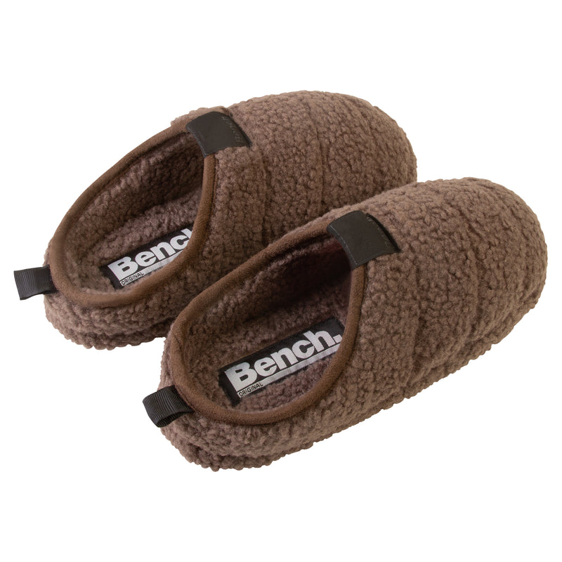 Taupe Sherpa Scuff Slip-on Slippers Bench Brand Padded Non-skid Rubber Sole