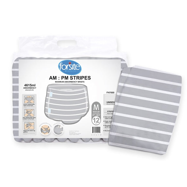 Maximum Absorbency Incontinence Adult Briefs - AM:PM Stripes